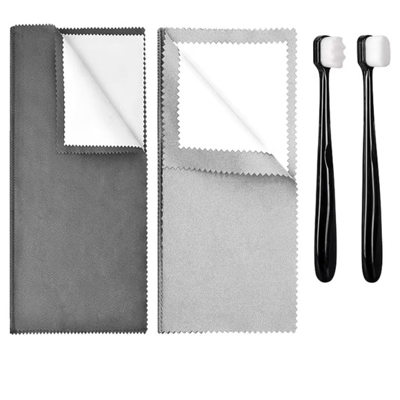 Silver Jewelry Cleaning Kit | Polishing Cloths + Soft Brushes | Gold Rings Chain - Picture 2 of 3